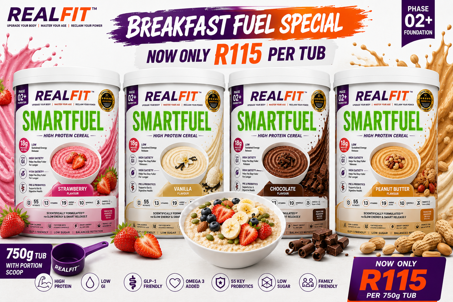 RealFit SmartFuel Breakfast Fuel Special - R115 per 750g tub